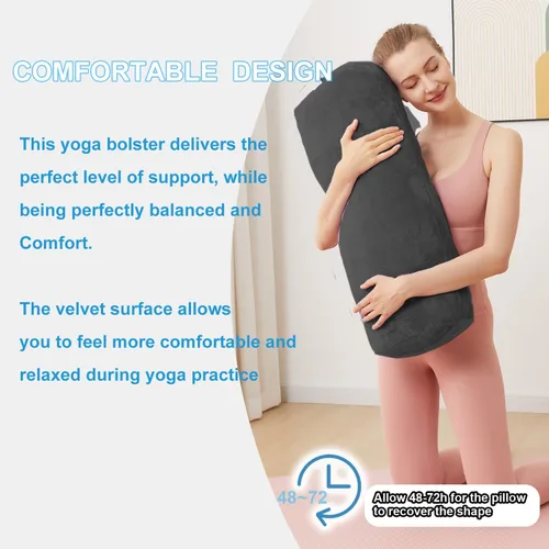 Miniatura 6 de Yoga Bolster Pillow for Restorative & Yin Yoga - Meditation Pillow with Velvet Cover - Rectangular Negro