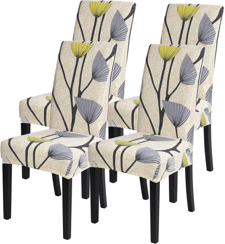 Miniatura 37 de SearchI Juego de 4 fundas para sillas de comedor, elásticas con estampado floral, fundas deslizables para sillas Parsons de spandex, removibles