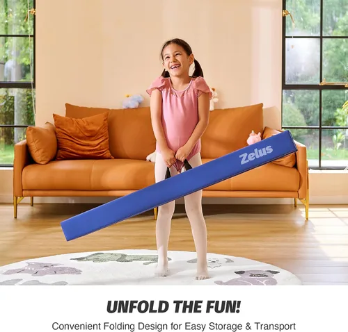 Miniatura 6 de ZELUS Viga de Equilibrio de Gimnasia Plegable de 8', Viga de Equilibrio de Suelo con Asas de Transporte, Base Antideslizante para Niños