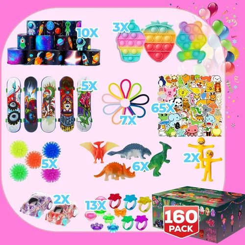 Miniatura 3 de Paquete de 160 Piezas de Juguetes Fidget para Fiestas, Conjunto Sensorial Pop Seleccionado al Azar, Calcomanías de Regalo para Niños Adultos Niño