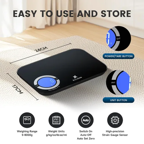 Miniatura 6 de EILISON Báscula inteligente de cocina con calculadora de nutrición, báscula digital de alimentos, pantalla a color TFT grande, aplicación Bluetooth