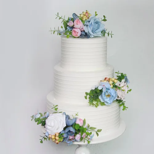 Miniatura 7 de Rinlong 3 piezas Pastel Azul Rosa de Bebé Adornos de Tarta Pre-hechos Flores de Decoración de Tarta Pastel Blush Adornos de Tarta para Boda Rosa