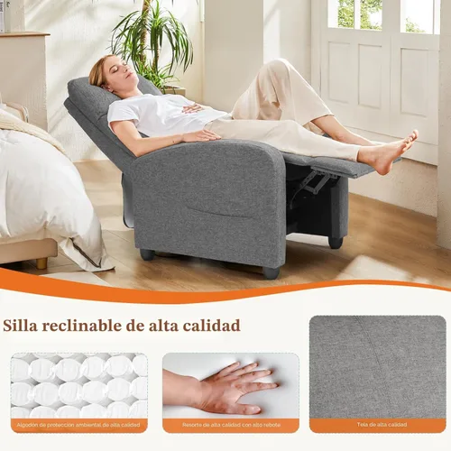 Miniatura 7 de Sweetcrispy Silla reclinable de tela; sofá reclinable sin masaje, asiento para cine en casa con soporte lumbar, reclinable ajustable con respaldo