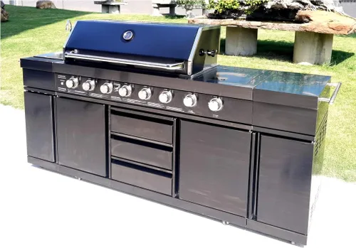 Miniatura 7 de Parrilla de cocina de acero inoxidable 3 en 1 negro para barbacoa al aire libre, isla de cocina, gas licuado de gas licuado de gas licuado de gas