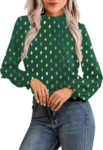 Miniatura 2 de Avanova - Blusa de manga larga con estampado de leopardo y dobladillo con cuello alto falso para mujer