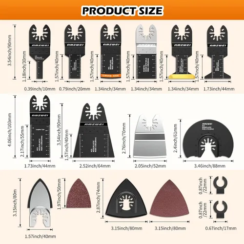 Miniatura 8 de AMZWEI Hoja de herramienta oscilante 154, cuchillas multiherramienta de titanio con funda, papel de lija para madera, metal, corte de plástico