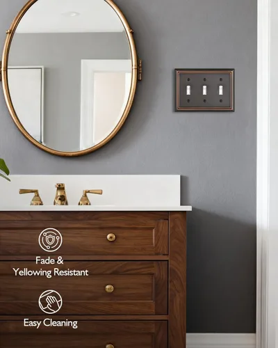 Miniatura 4 de Placa de Pared de Triple Toggle, Cubierta Decorativa de Interruptor de Luz de Bronce Envejecido, Cubierta de Placa de Interruptor de Metal, 3-Gang