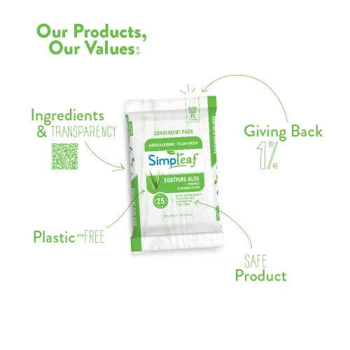 Miniatura 7 de Simpleaf Toallitas húmedas desechables de aloe vera, ecológicas, sin parabenos ni alcohol, hipoalergénicas y seguras para pieles sensibles, fórmula