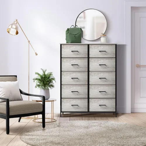 Miniatura 2 de Sorbus Cómoda con 10 cajones de madera sintética, unidad organizadora de pecho con marco de acero, parte superior de madera y asa, contenedores