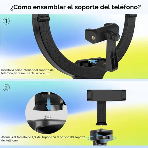 Miniatura 7 de Aureday - Anillo de luz para selfie de 14 pulgadas con soporte para trípode de 62 pulgadas y soporte para teléfono, anillo de luz LED regulable