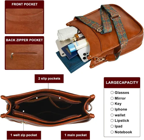 Miniatura 6 de KOGTLA Hobo Crossbody Leather Bags with Guitar Strap for Women