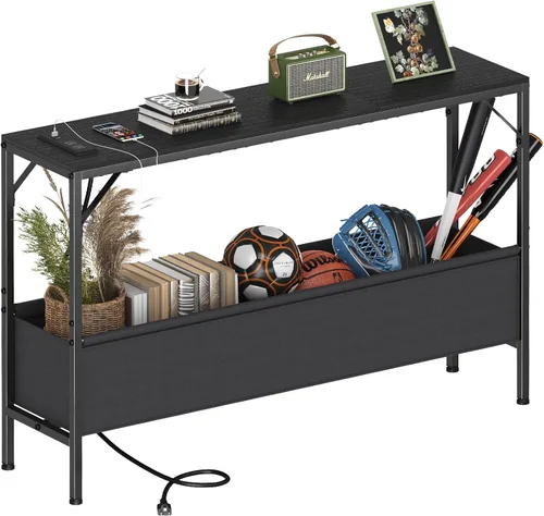 Miniatura 13 de Asgolion Mesa consola estrecha, mesa de entrada pequeña de 15.7 pulgadas, mesa de sofá de 2 niveles con almacenamiento, mesas consola delgadas