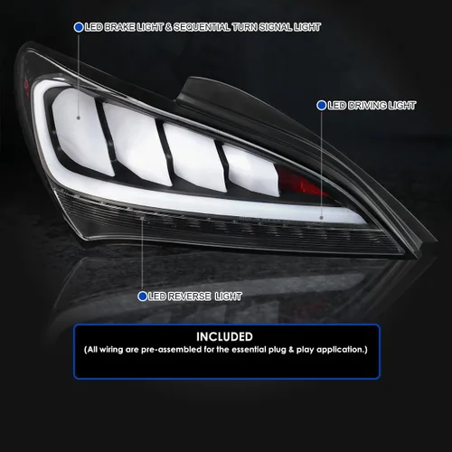 Miniatura 4 de Spec-D Tuning Negro carcasa transparente lente secuencial LED luces traseras para Hyundai Genesis Coupe 2Dr 2010-2016 Conjunto de luces traseras