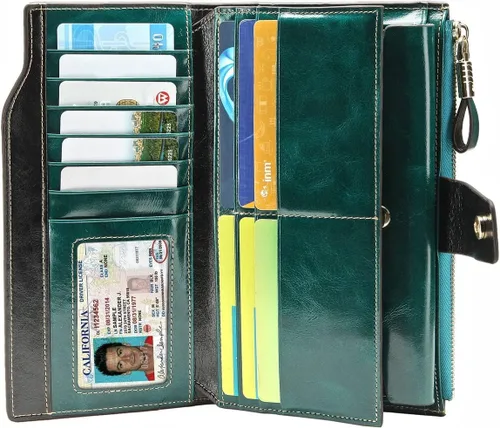Miniatura 35 de Itslife - Cartera de piel sintética encerada para mujer con bloqueo de identificación de radio frecuencia (RFID), de gran capacidad, encerada