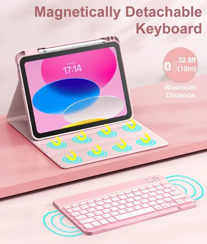 Miniatura 4 de Hamile Funda para iPad de 11ª y 10ª Generación con Teclado - 7 Colores Retroiluminados Inalámbrico Desmontable Funda Folio con Teclado y Soporte