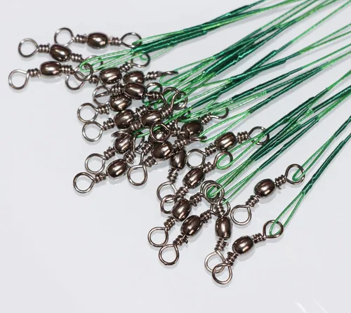 Miniatura 3 de 50 líderes de alambre de pesca de alta resistencia con revestimiento de nailon para líneas de pesca con giros y broches de presión de 6 pulgadas, 50