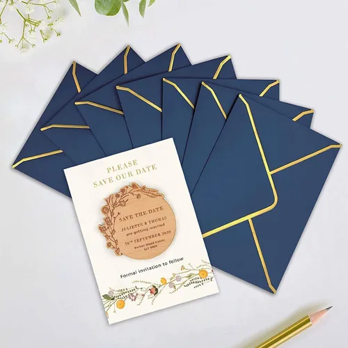 Miniatura 8 de 50 sobres azules de 5 x 7 pulgadas, sobres de invitación tamaño A7, sobres de tarjetas de correo con solapa en V, sobres de sellado rápido con borde