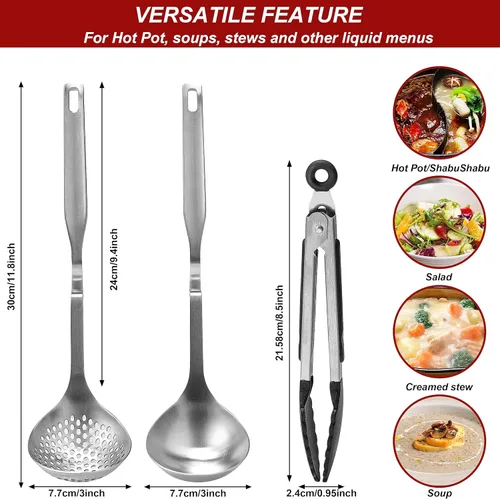 Miniatura 4 de Juego de cucharón y colador para ollas calientes – Shabu Shabu Shabu Kit de accesorios para ollas calientes, cucharas y cucharas de acero inoxidable