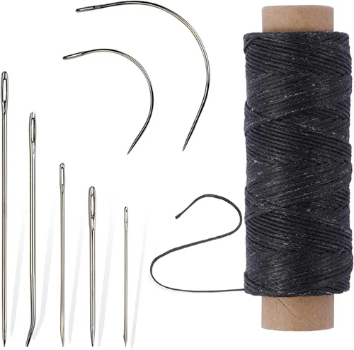 Miniatura 10 de Pimoys Hilo Encerado de 55 Yardas con 7 Agujas de Cuero para Costura a Mano Hilo Encerado Plano 150D Agujas de Reparación de Cuero para Coser Verde