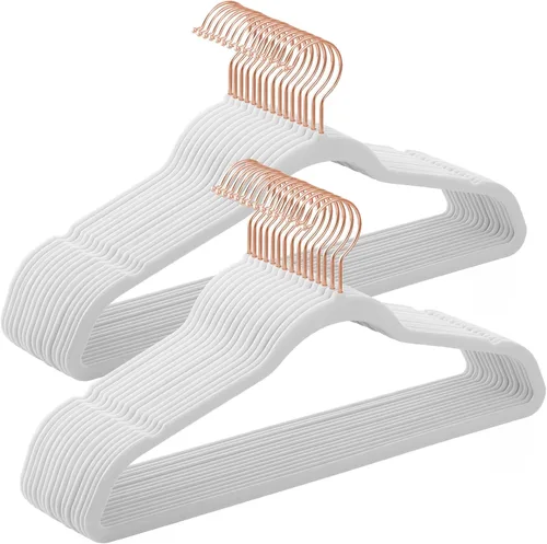 Miniatura 9 de SONGMICS Perchas delgadas de terciopelo, perchas antideslizantes con ganchos giratorios de oro rosa, ahorro de espacio, para armario, paquete de 50
