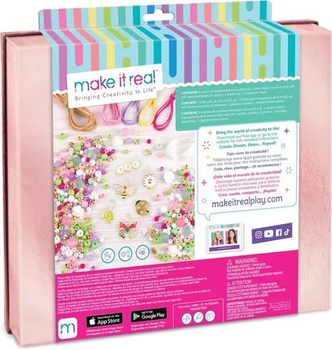 Miniatura 2 de Make It Real: Crystal Dreams Nature Song - Crea 9 pulseras de dijes únicos, 461 piezas, verde, rosa y morado, todo en uno, kit de joyería