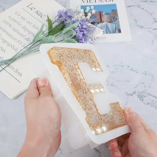 Miniatura 4 de Gartful Moldes de letras grandes de 7 pulgadas para resina, molde de resina epoxi del alfabeto mayúscula 3D E, moldes de letras de resina gruesa