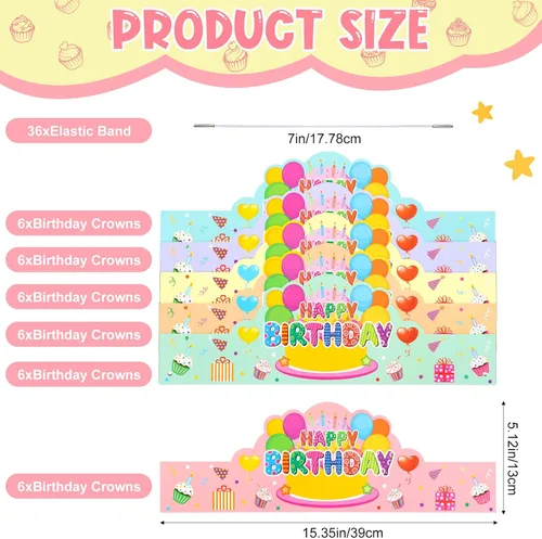 Miniatura 2 de Yunsailing 36 piezas de coronas de feliz cumpleaños para niños, coronas de papel para fiesta de cumpleaños para regalos de aula, coronas para fiesta