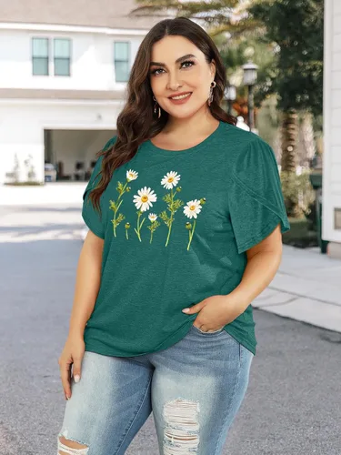 Miniatura 2 de Camiseta de manga corta con estampado de diente de león para mujer, con estampado floral