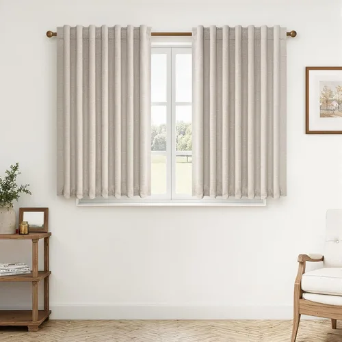 Miniatura 15 de Topfinel Cortinas opacas, blanco beige, 2 paneles, ventanas pequeñas, textura, mezcla de lino, bohemia, abedul, rural, gancho, bolsillo trasero