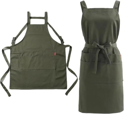 Miniatura 16 de Jeelow Delantal de cocina de algodón o sarga de algodón para hombres y mujeres, ajustable con bolsillos ajustables
