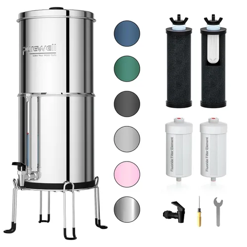 Miniatura 15 de Purewell Sistema de filtro de agua alimentado por gravedad de 3 etapas, sistema de encimera de acero inoxidable de 2.25 galones con 2 filtros