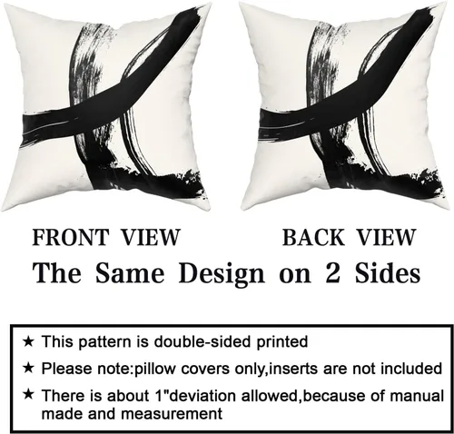 Miniatura 4 de Juego de 4 fundas de almohada abstractas de color negro y beige de 16 x 16 pulgadas, modernas fundas de cojín a rayas para sala de estar, sofá