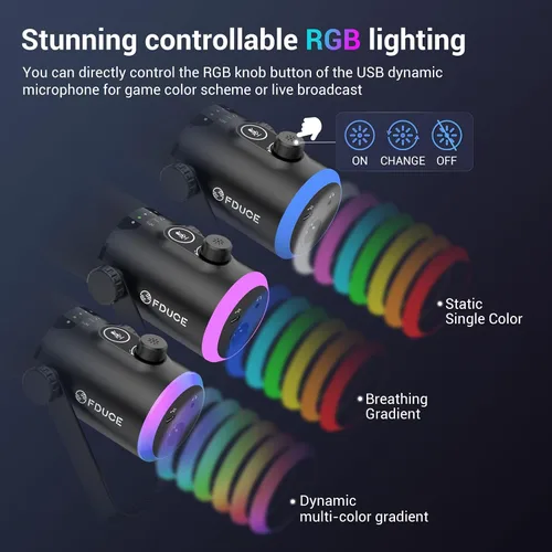 Miniatura 4 de FDUCE - Kit de micrófono de juego USB/XLR, micrófono dinámico para PC con RGB para podcasting y transmisión, kit de micrófono de computadora RGB