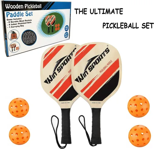 Miniatura 9 de WIn SPORTS - Juego de 2 palas de pickleball de madera, raqueta para principiantes, palas de pepinillo con 2 paletas, 4 bolas y 1 bolsa