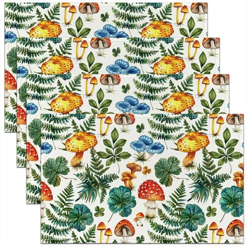 Miniatura 10 de Juego de 4 manteles individuales con diseño de hongos salvajes, acuarela, plantas naturales, decoración de plantas, para niños, adolescentes