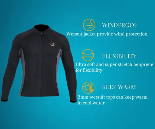 Miniatura 3 de Traje de neopreno superior de 0.079 pulgadas, chaqueta de neopreno para hombres y mujeres, cremallera frontal, manga larga, traje de buceo