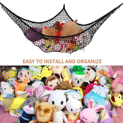 Miniatura 6 de Hamaca de animales de peluche, red de almacenamiento de hamaca de juguete, soporte de red de malla para juguetes de malla gigante, esquina de pared