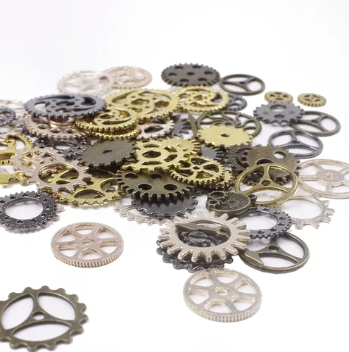 Miniatura 10 de BIHRTC 100 gramos de engranajes steampunk de metal antiguo surtidos en colores para manualidades, dijes para reloj, rueda de reloj, engranaje