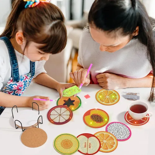 Miniatura 6 de Billbotk Kit de 12 posavasos de pintura de diamantes con soporte, posavasos de arte de diamante, proyectos de manualidades de diamantes, kits