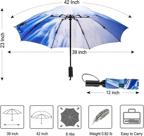 Miniatura 76 de LANBRELLA Paraguas plegable inverso compacto paraguas de viaje a prueba de viento automático