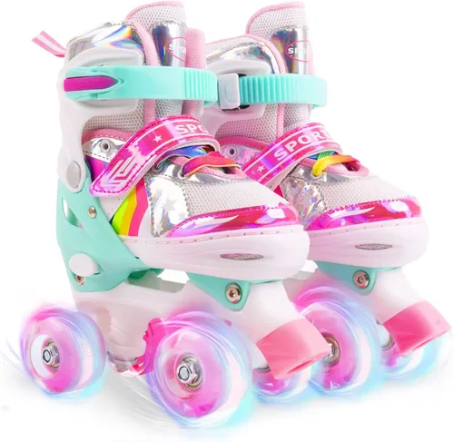 Patines para niñas y niños, patines ajustables con ruedas iluminadas, protección completa para jugar en interiores y exteriores de los niños