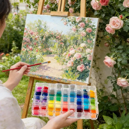Miniatura 7 de WANDIC Caja de paleta, 1 caja de acuarela de 36 pocillos, caja de paleta de almacenamiento para pintura acrílica y al óleo, contenedores de pintura