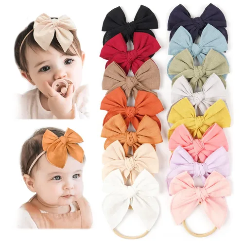 Miniatura 8 de Niceye Accesorios para el cabello hechos a mano: 12 paquetes de diademas elásticas de nailon y moños para recién nacidos, bebés y niñas pequeñas