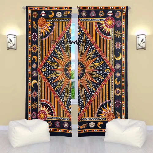 Miniatura 11 de Cortinas de ventana de mandala hippie indio, gitano, bohemio, sol, luna, hermosas cortinas para dormitorio, sala de estar, balcón, cenefa