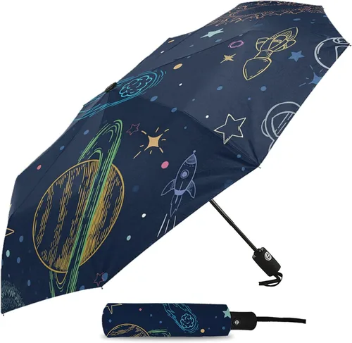 Miniatura 2 de DHDM Astronaut Automatic Umbrella for Rain and Sun Male Women Beach Parasol Print Folding Umbrella
