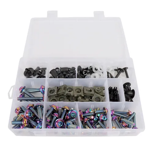 BAIONE Worldmotop - Kit de pernos de acero inoxidable, tornillos y clips de sujeción compatibles con Yamaha, Honda, Kawasaki, Suzuki, BMW, kit de