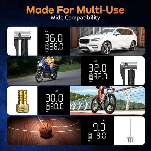 Miniatura 5 de Compresor de aire portátil para inflador de neumáticos, 150 PSI, indicador digital, luz LED de apagado automático para automóvil, SUV, motocicleta