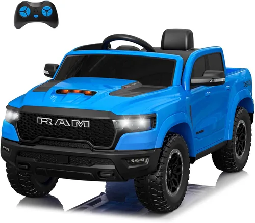 Juguetes de paseo con licencia Ram 1500 para niños de 4 a 8 años, automóvil eléctrico montable para niños con control remoto, con batería y llave de