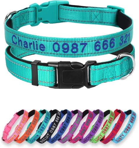 Miniatura 9 de Collar acolchado para perro, collar personalizado de neopreno suave para mascotas, nombre y número de teléfono bordado personalizado para mascotas