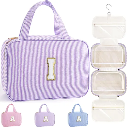 Miniatura 39 de TOPEAST Neceser colgante de viaje, bolsa de aseo personalizada con inicial, regalos de cumpleaños para mamá, hija, hermana, amigas, artículos Púrpura